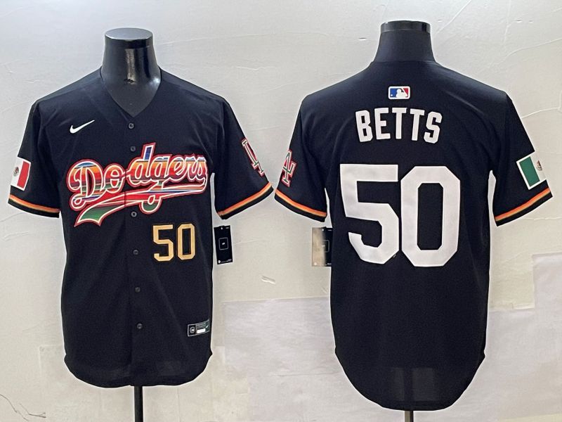 Men Los Angeles Dodgers 50 Betts Black rainbow Nike 2025 MLB Jersey style 3